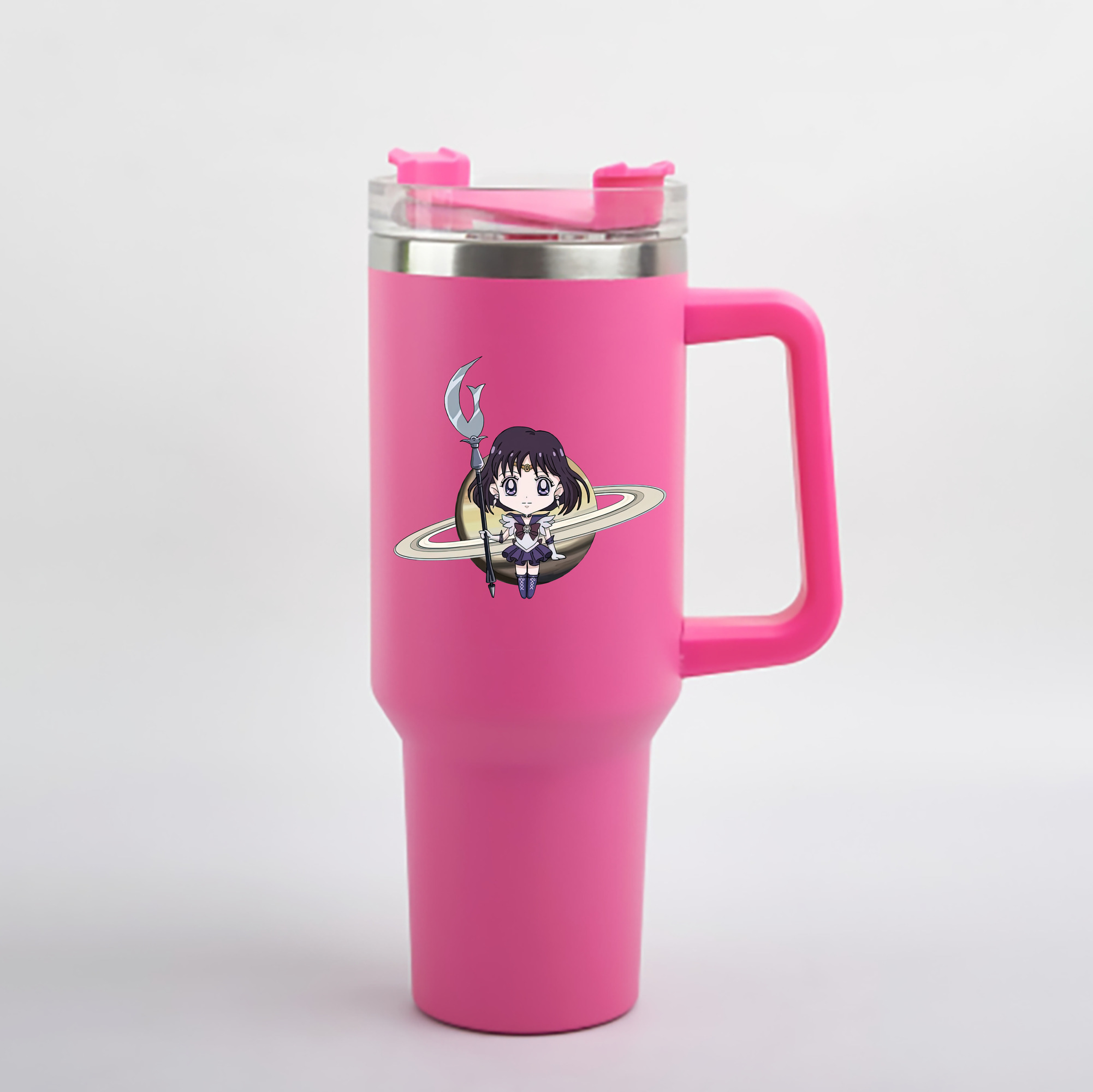 （画像用） 美少女戦士セーラームーン 土萠ほたる Sailor Moon Tomoe Hotaru （セーラーサターン；Sailor Saturn） 1200mL車用タンブラー - クリスタルステッカー（プラスチックストロー付き）